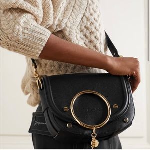 See By Chloé Black Crossbody Bag with Gold Ring Hardware